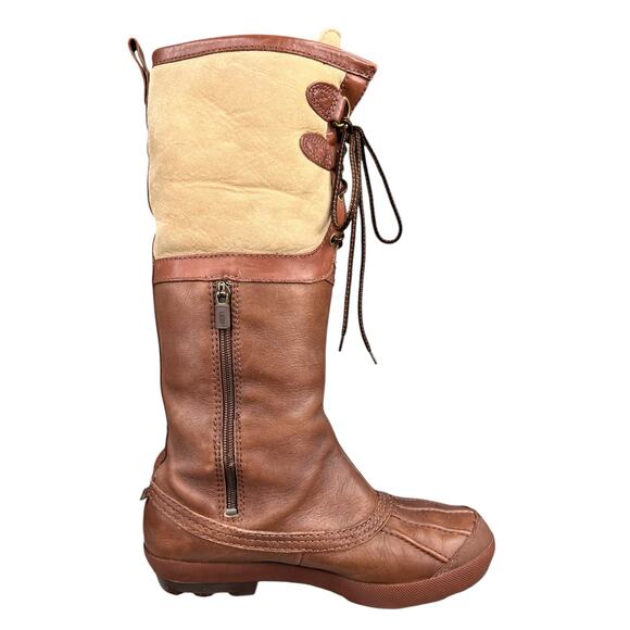 UGG Women’s Belcloud Brown Leather Duck Lined Boots Size US 8.5 - Picture 4 of 10